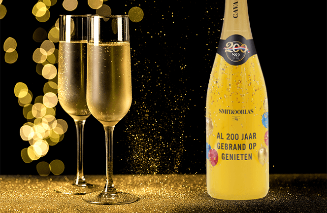 Jubileum-smit&dorlas bedrukte fles cava